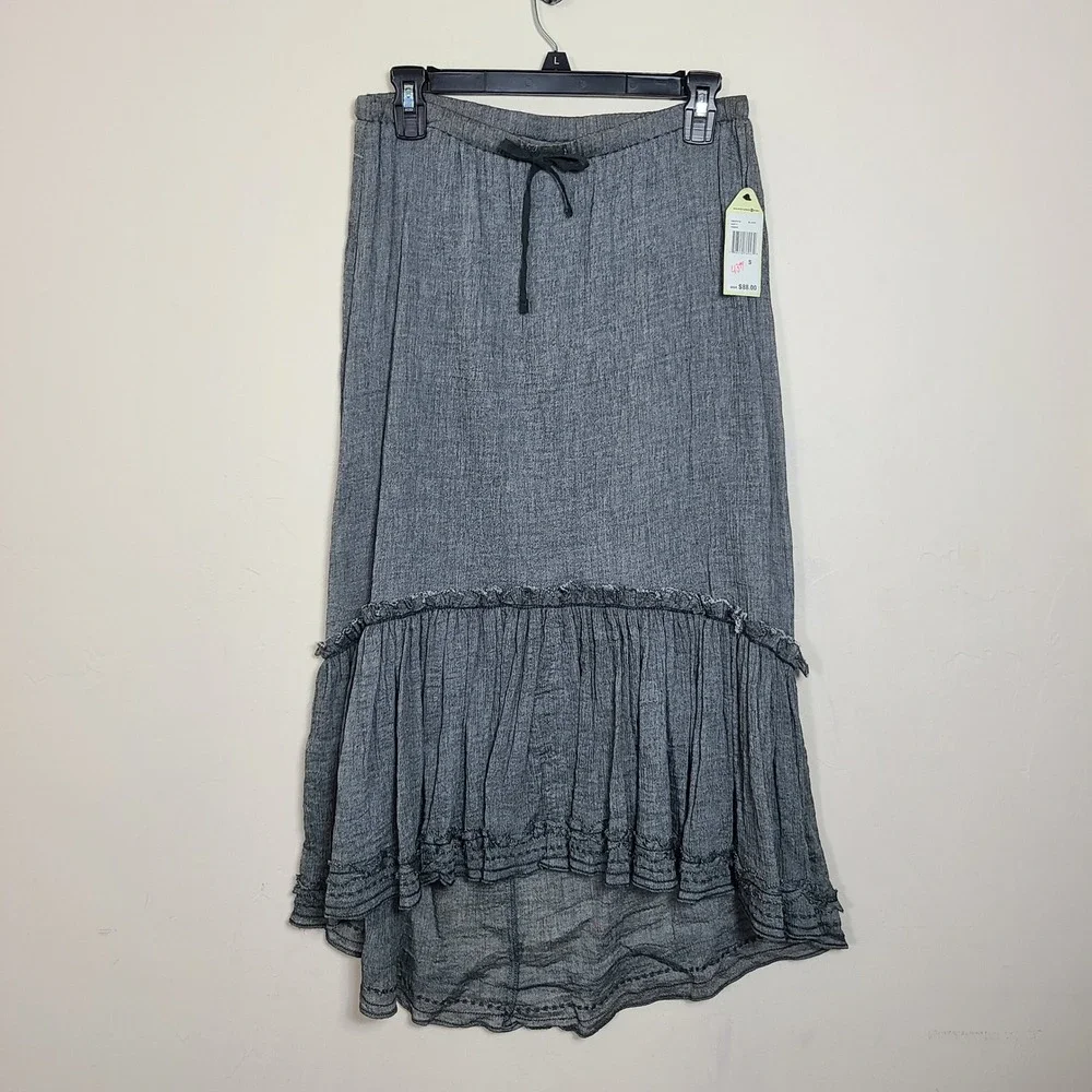 Sophie Max Gray Ruffle Midi Skirt S Dark Fairy Grunge Gypsy Festival Peasant NWT - Picture 1 of 8